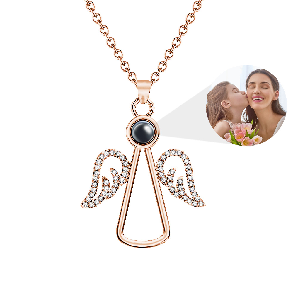 Angel Photo Necklace Personalised Projection Necklace Mother's Day Gifts - soufeelus