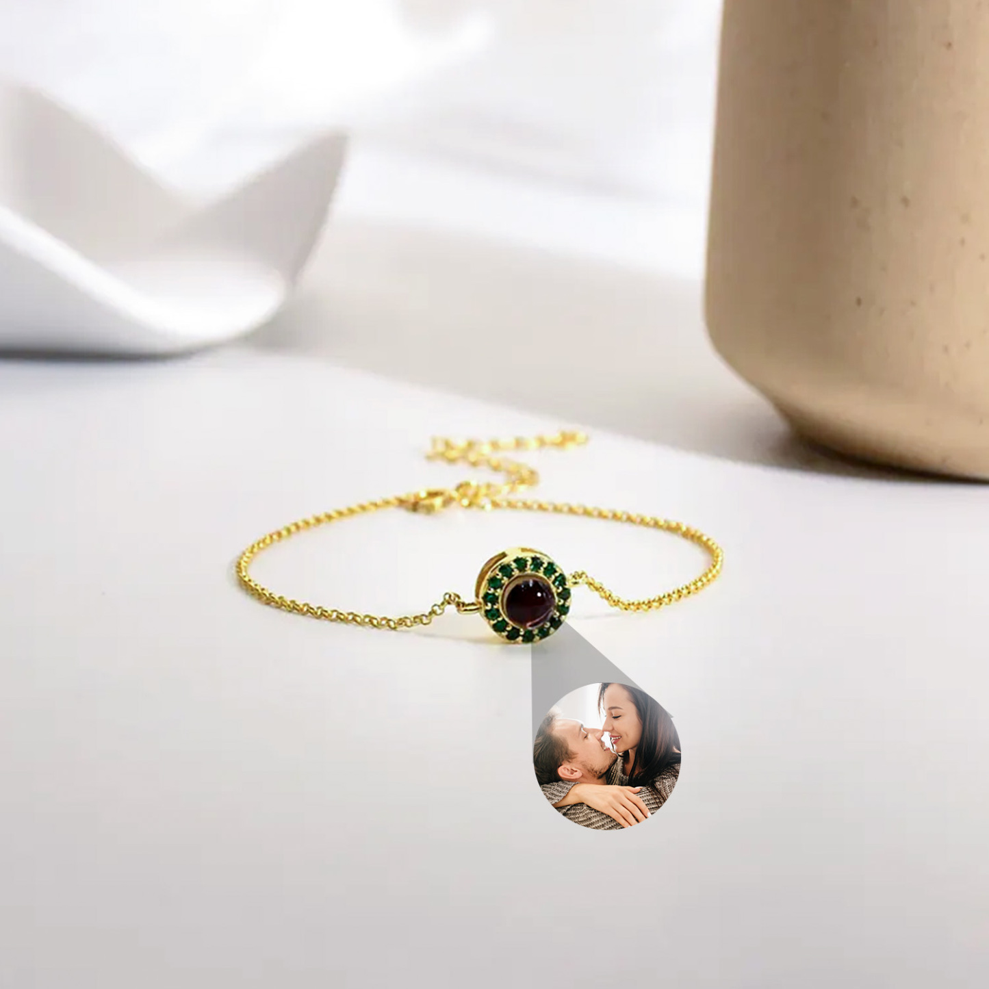 Photo Projection Bracelet with Birthstone Photo Memorial Bracelet Bubble Bracelet Picture Inside Bracelet Best Friend Gift