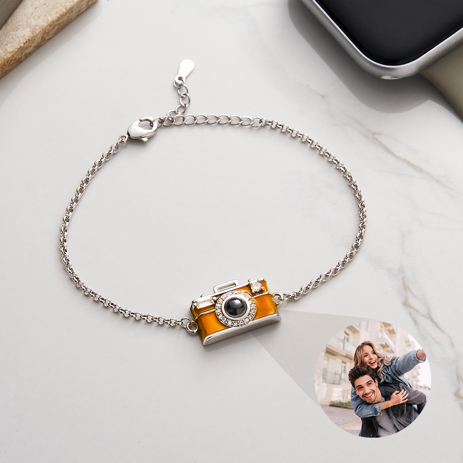 Personalized Photo Bracelet Projection Gem Camera Necklace Anniversary Gifts for Her