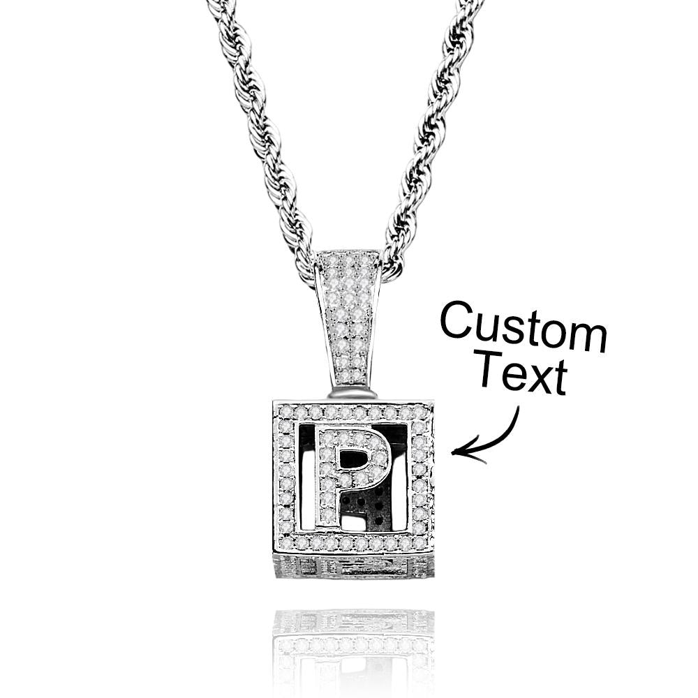 Custom Name Necklace Block Cube Letter Chain Hip Hop Necklace For Men - soufeelus