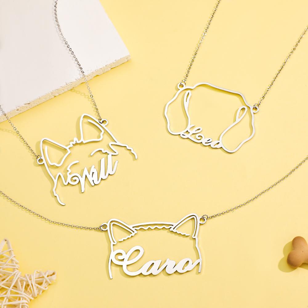 Custom Pet Silhouette Name Necklace Cute Dog Cat Modeling Jewelry Gift for Pet Lover - soufeelus