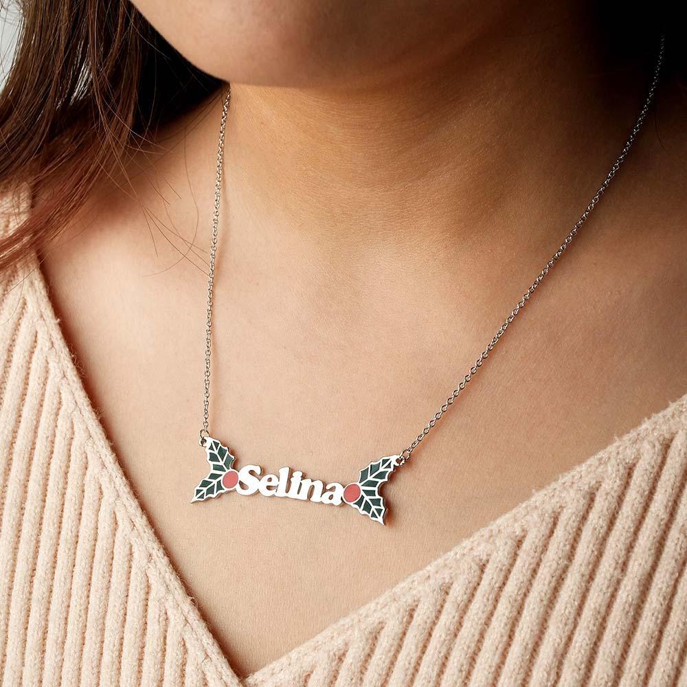Custom Name Necklace Christmas Berries Unique Gift - soufeelus
