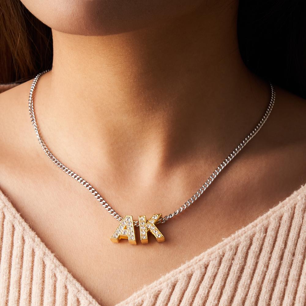 Custom Name Iced Cuban Necklace Trendy Initial Letter Necklace Jewelry Gifts For Her - soufeelus