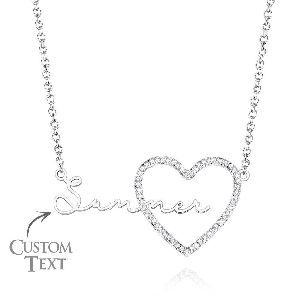 Custom Name Necklace Heart Iced Name Hollow Out Necklace Jewelry Gift For Her