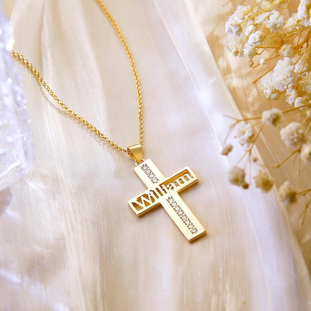 Personalized Name Cross Necklace With Daimond Pendant Gift For Her - soufeelus