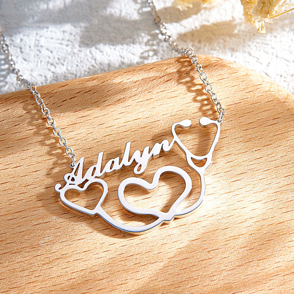 Personalized Heart-Shaped Stethoscope Necklace - Custom Name Medical Jewelry Gift for Healthcare Professionals - soufeelus
