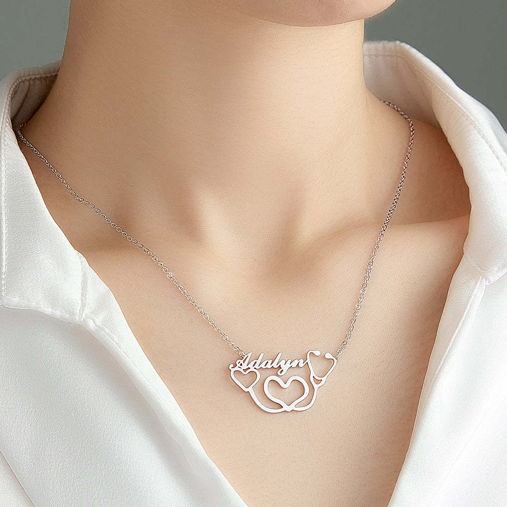 Personalized Heart-Shaped Stethoscope Necklace - Custom Name Medical Jewelry Gift for Healthcare Professionals - soufeelus
