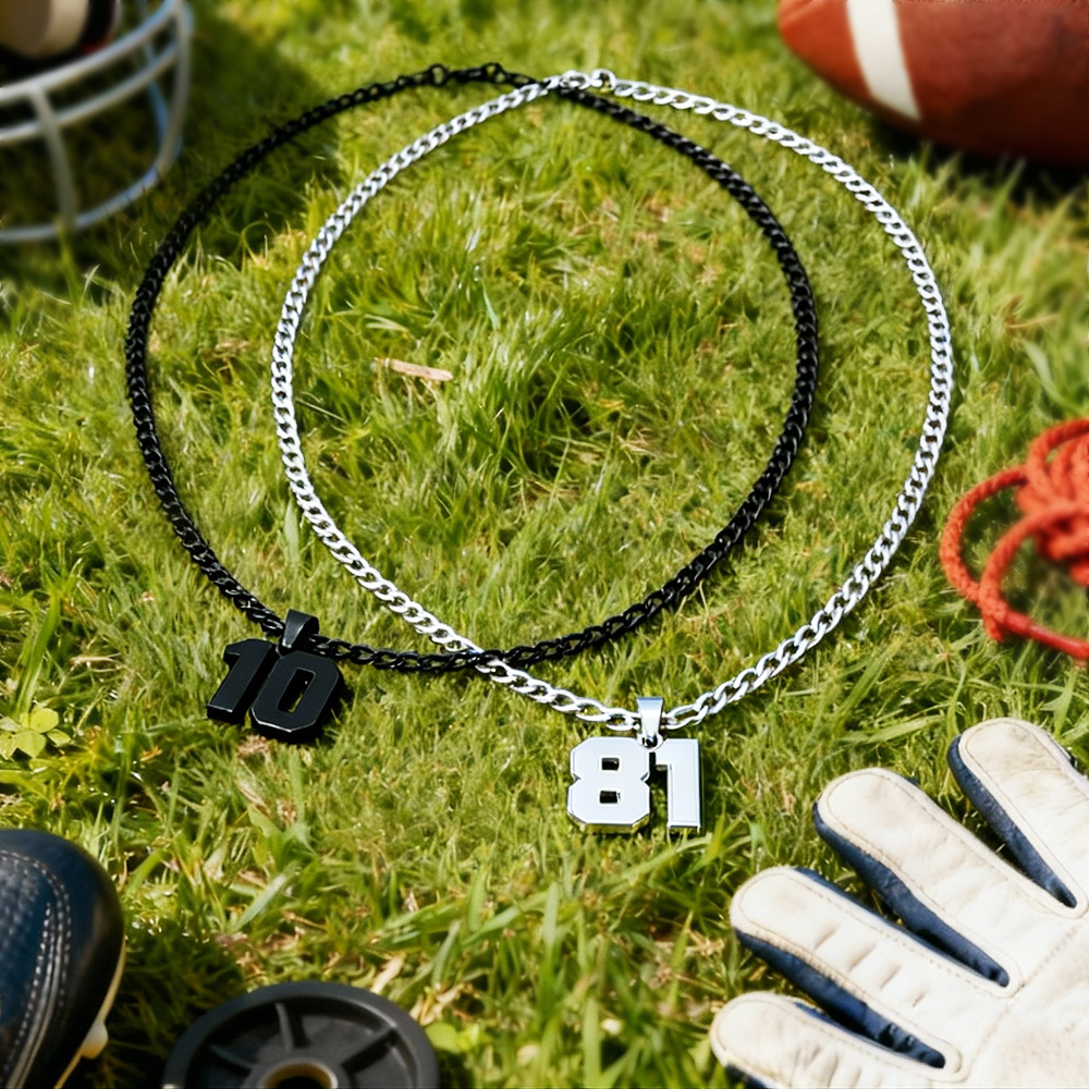 Custom Men's Number Necklace Stainless Steel Sports Pendant for Athletes & Football Lovers | Personalized Player Jewelry Gift