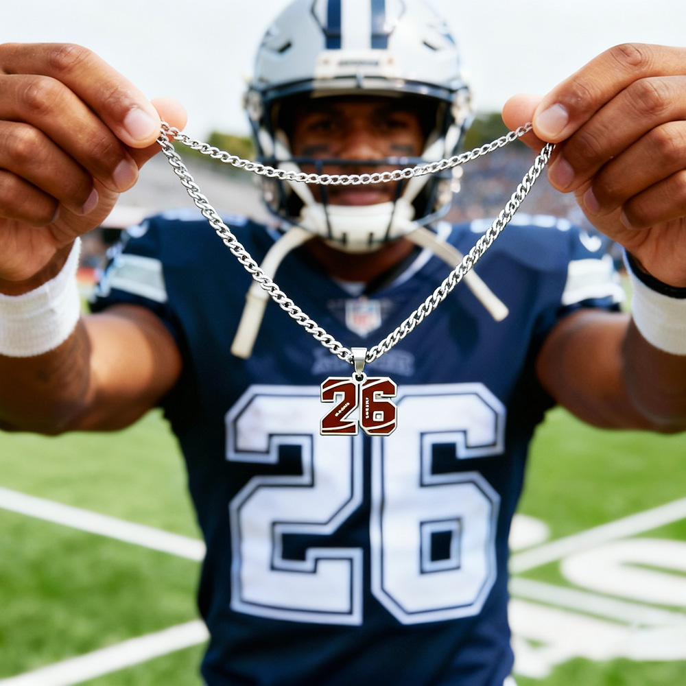Custom Men's Number Necklace Stainless Steel Sports Pendant for Athletes & Football Lovers | Personalized Player Jewelry Gift