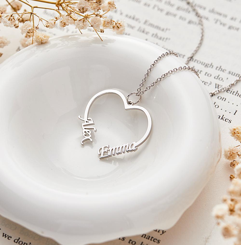 Personalized Name and Heart Necklace Custom Two Name Dainty Gift for Girl Friend - soufeelus