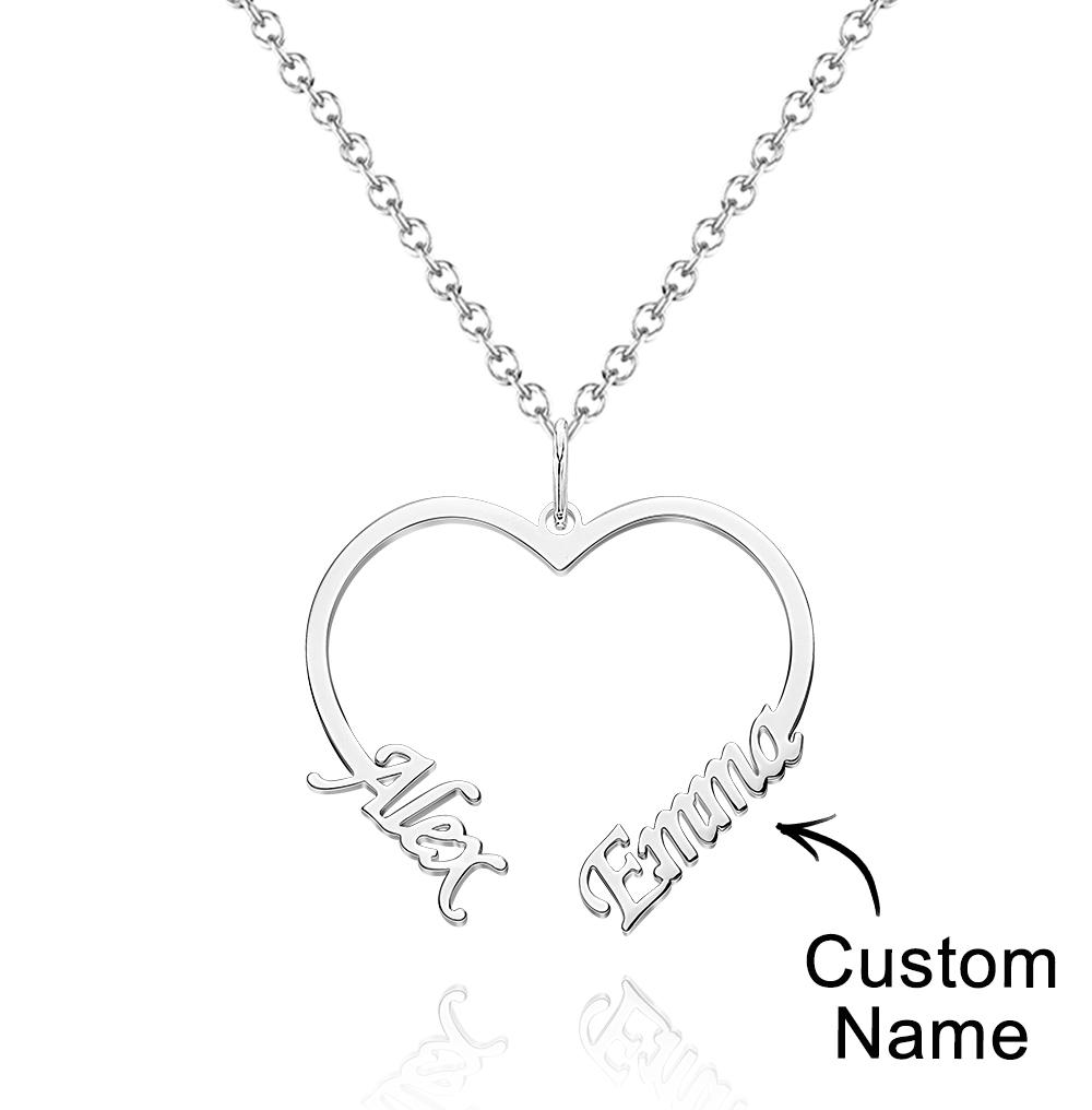 Personalized Name and Heart Necklace Custom Two Name Dainty Gift for Girl Friend - soufeelus