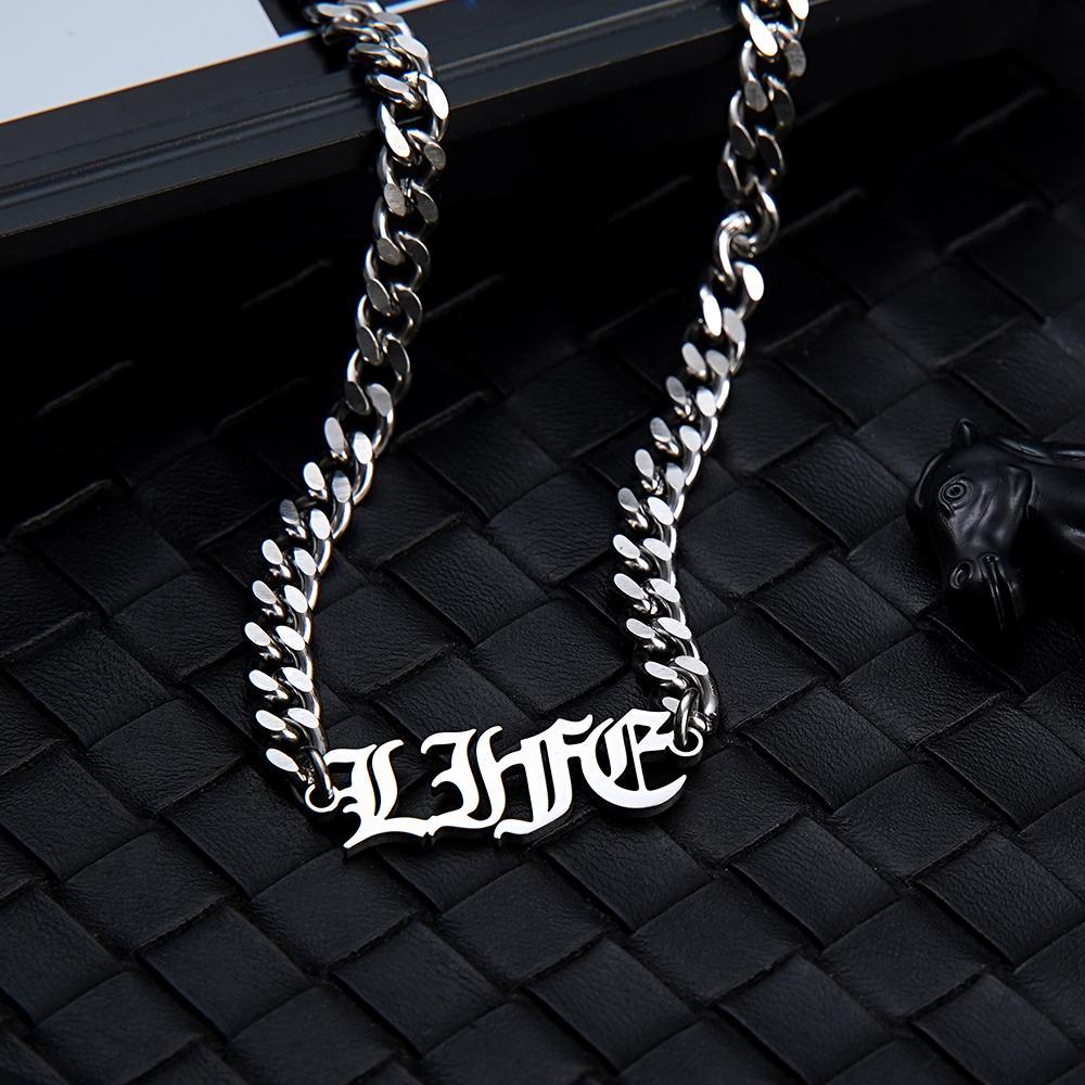 Custom Punk Name Necklace Lettering Bar Necklace Gothic Thorn Letter Cuban Chain Necklace - soufeelus