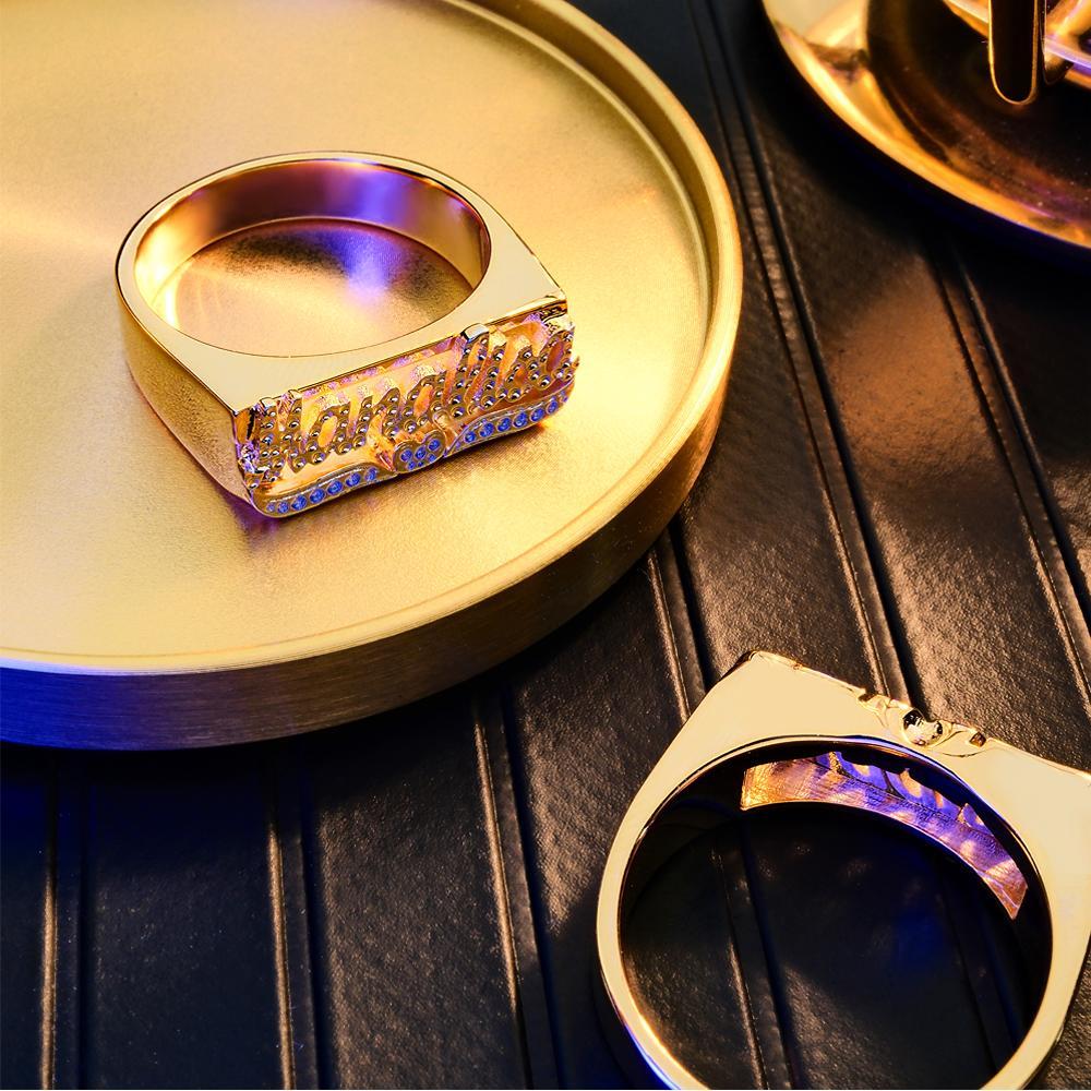 Custom Hip Hop Name Ring With Heart Decor Jewelry Gift for Men Women - soufeelus