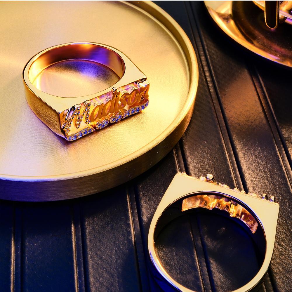 Personalized Hip Hop Name Ring With Double Hearts Initial Ring Jewelry Gift for Men Women - soufeelus