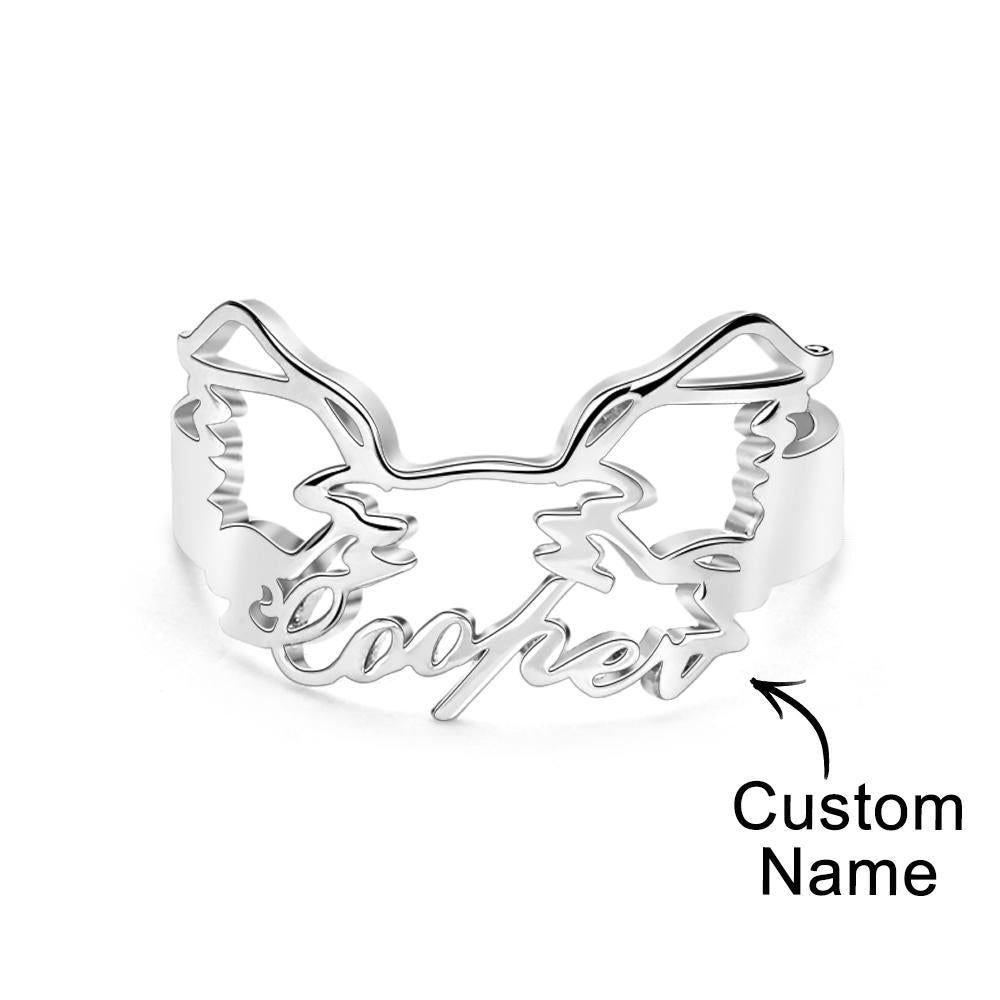 Custom Pet Silhouette Name Ring Cute Dog Cat Ear Modeling Jewelry Gift for Pet Lover - soufeelus