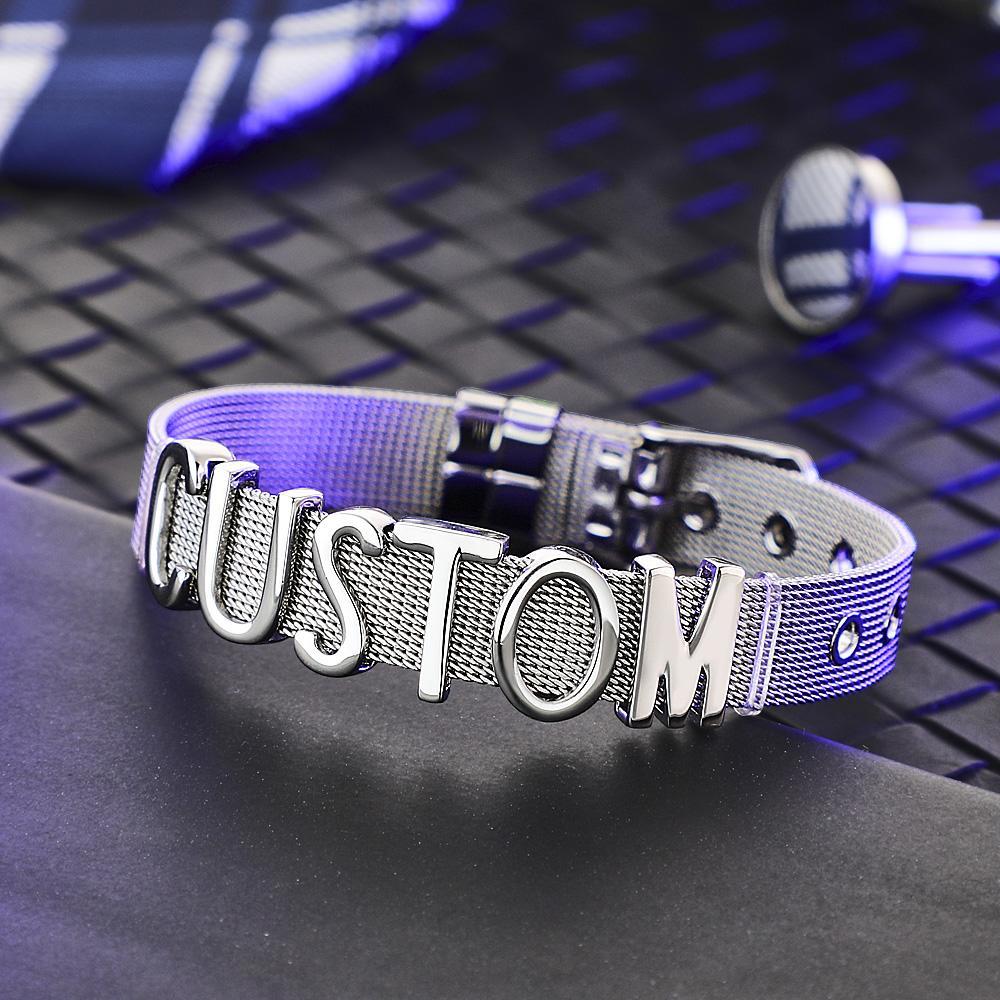 Men Wristband Custom Punk Jewelry Wide Nylon Band Bracelet DIY Custom 1-8 Initial Letter Charm - soufeelus