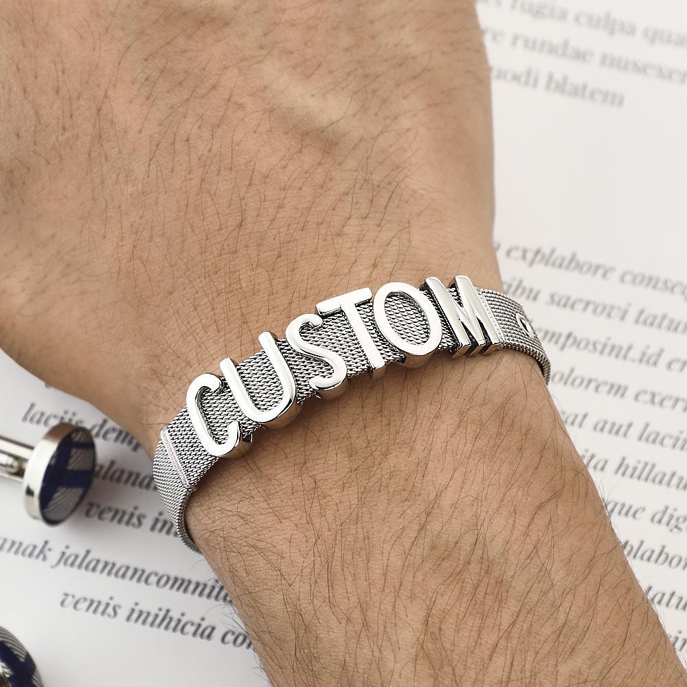 Men Wristband Custom Punk Jewelry Wide Nylon Band Bracelet DIY Custom 1-8 Initial Letter Charm - soufeelus