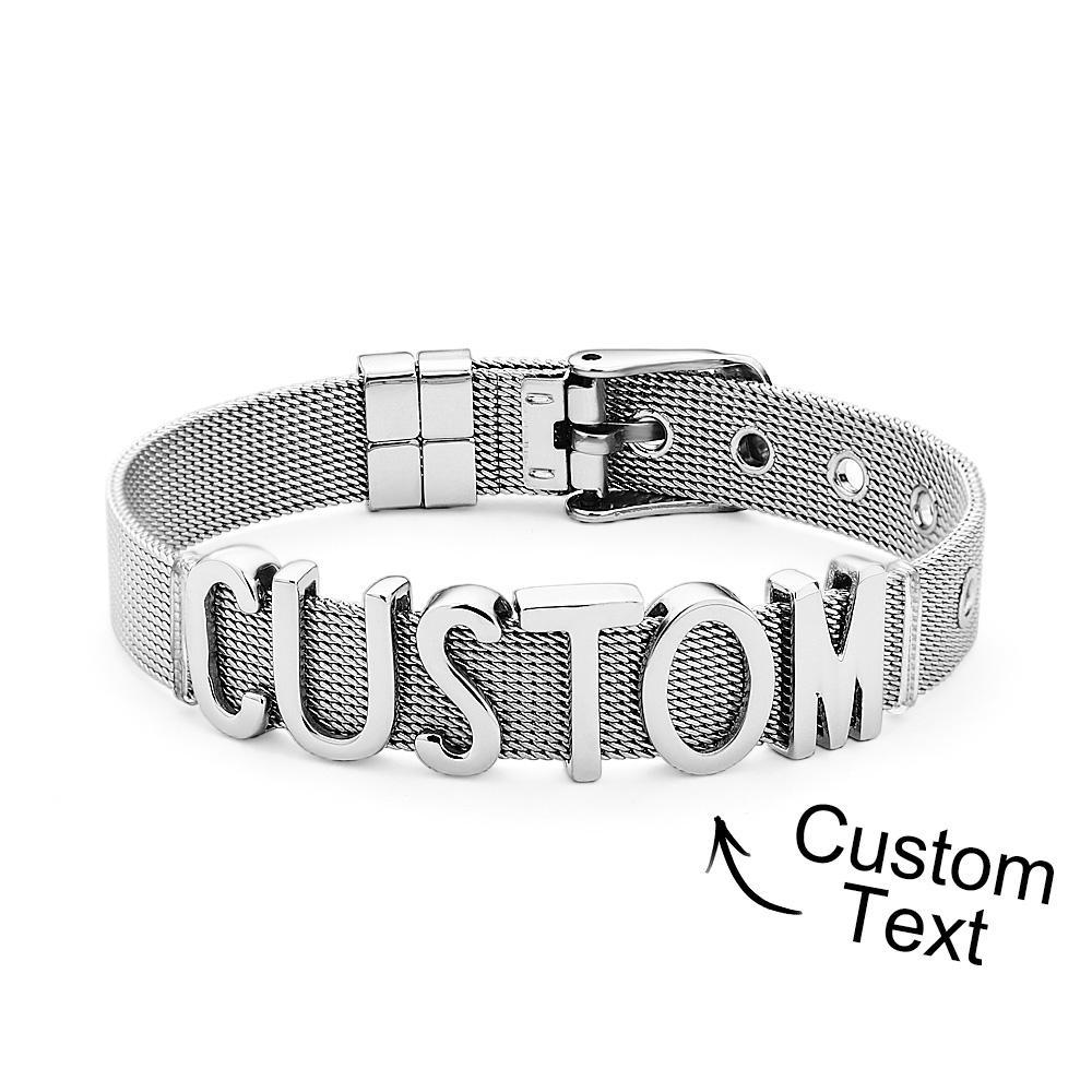 Men Wristband Custom Punk Jewelry Wide Nylon Band Bracelet DIY Custom 1-8 Initial Letter Charm