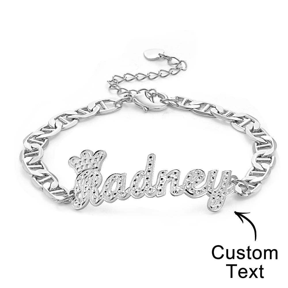 Personalized Trendy Name Bracelet With Crown Chain Hip Hop Bracelet Jewelry Gifts For Men - soufeelus