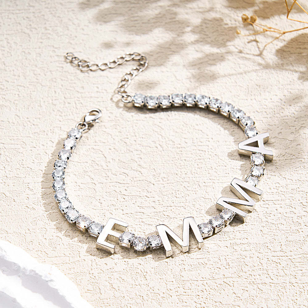 Custom Name Letter Tennis Chain Bracelet Hiphop Jewelry For Gift - soufeelus