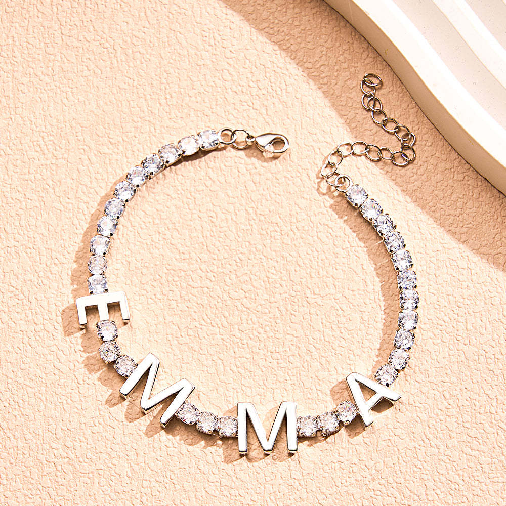 Custom Name Letter Tennis Chain Bracelet Hiphop Jewelry For Gift - soufeelus