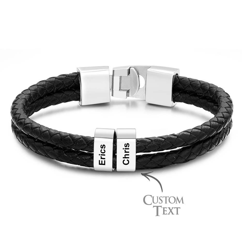Custom Name Bracelet Braided Leather Personalized Gifts for Dad - soufeelus