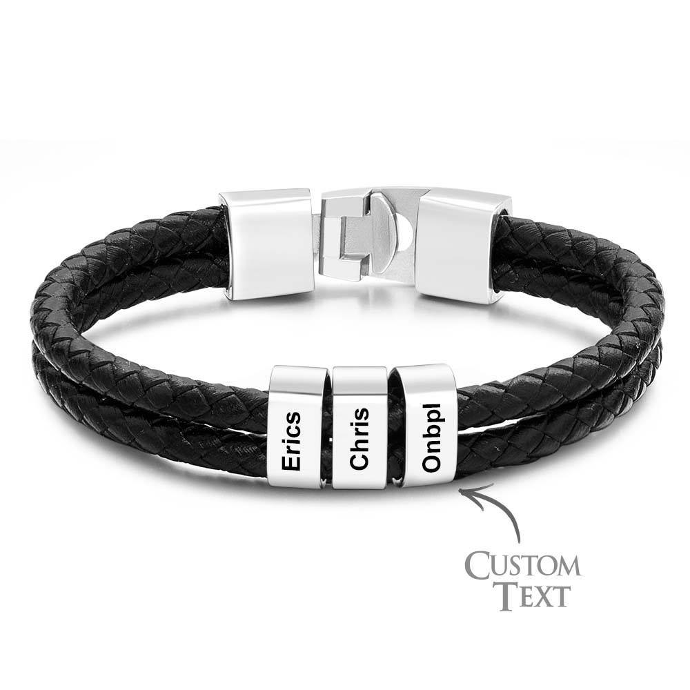 Custom Name Bracelet Braided Leather Personalized Gifts for Dad - soufeelus