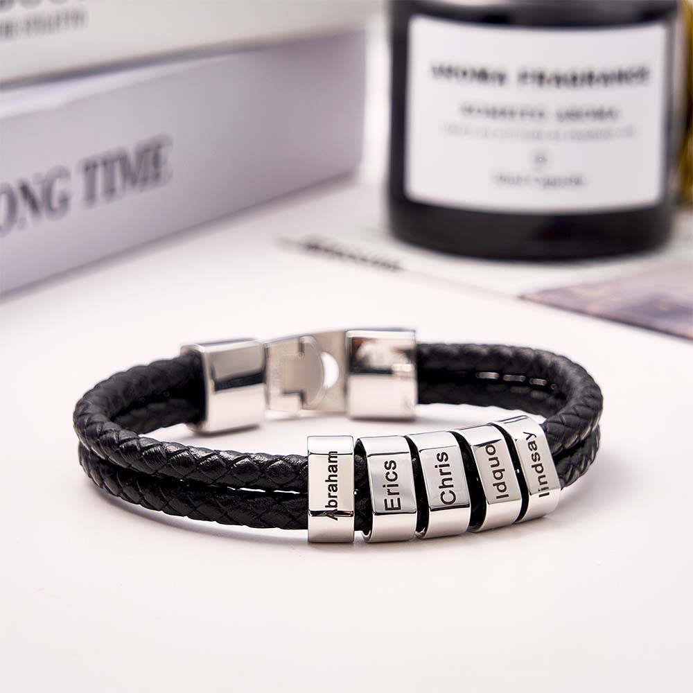 Custom Name Bracelet Braided Leather Personalized Gifts for Dad - soufeelus