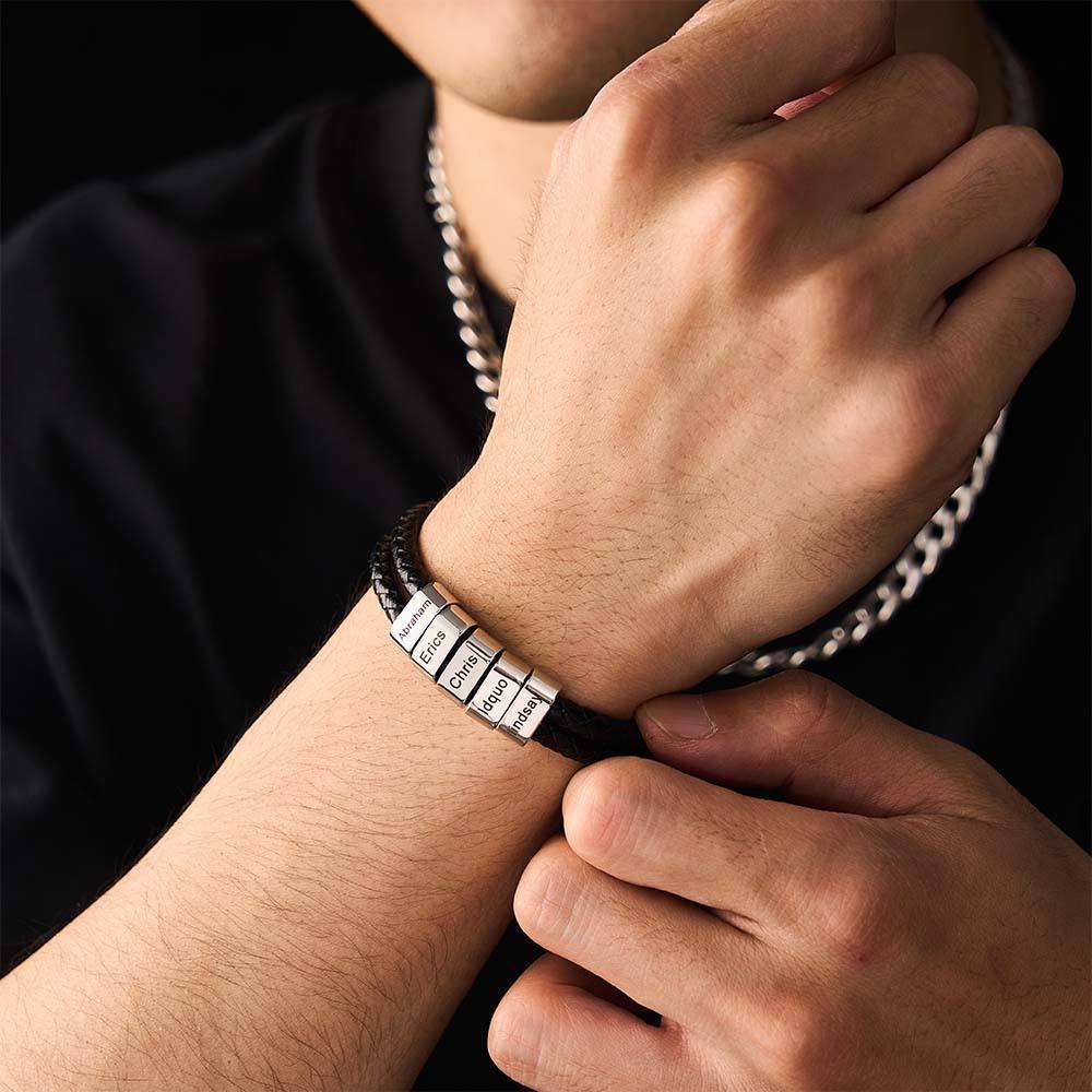 Custom Name Bracelet Braided Leather Personalized Gifts for Dad - soufeelus