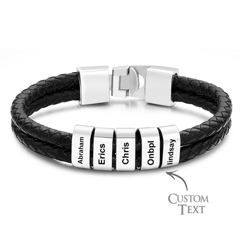 Custom Name Bracelet Braided Leather Personalized Gifts for Dad - soufeelus
