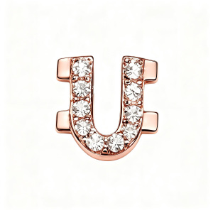 Letter With Diamond U Charm - Rose Gold