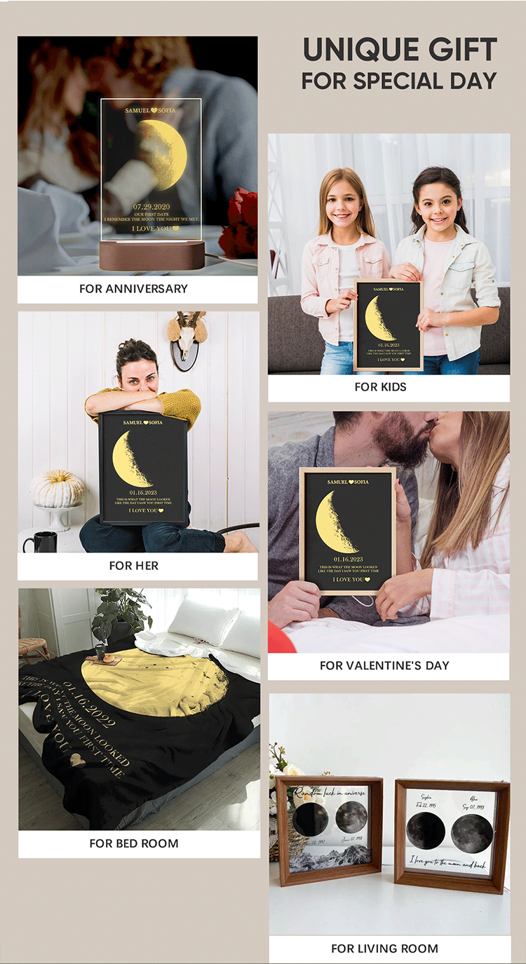 Custom Moon Phase and Names Wooden Frame with Your Text Custom Couple Art Frame Best Valentine's Day Gift detail image 9