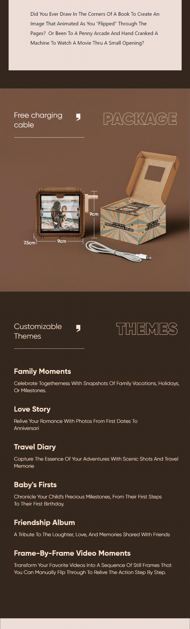 Custom 16 Photos Music Flipbook Frame Animation Machine Mechanical Hand Cranked Photo Album with Light Halloween Gift detail image 5