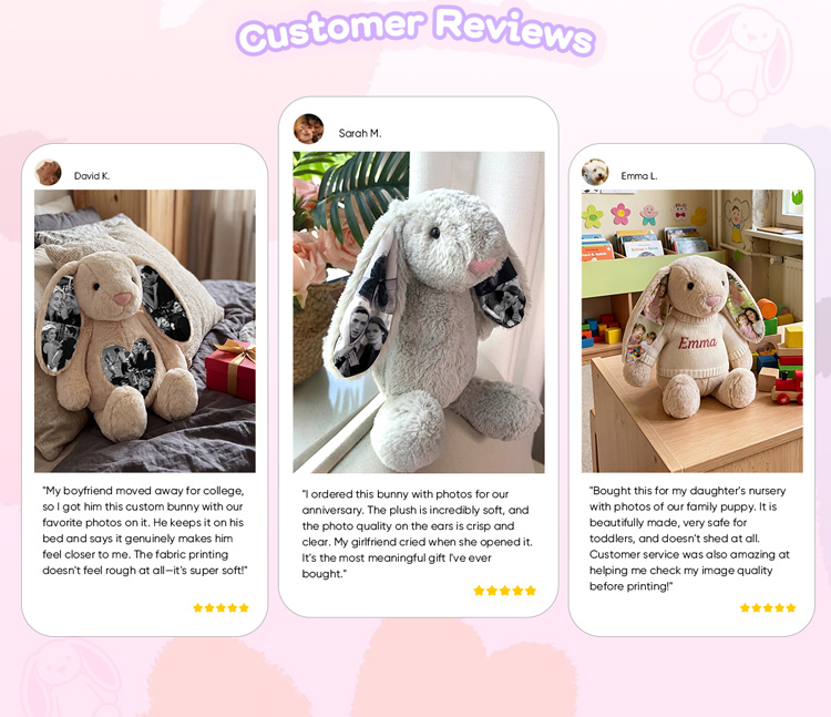 Custom Photo Bunny Plush, Personalized Hidden Ear Memory Bunny with Graduation Cap, Class of 2026 Gift detail image 7