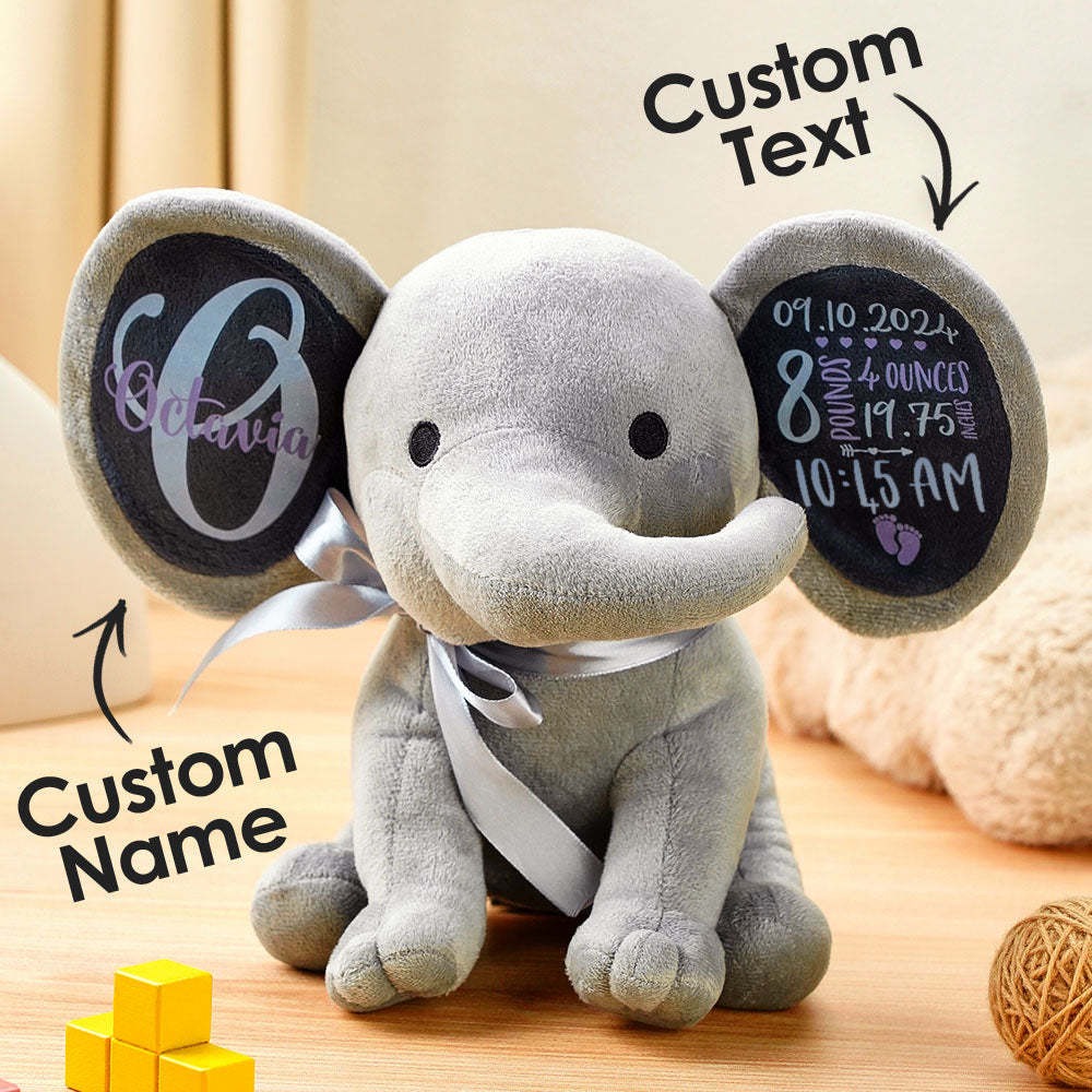 Personalized Elephant Plush Stuffed Animal Birth Announcement Gift for Baby - soufeelus