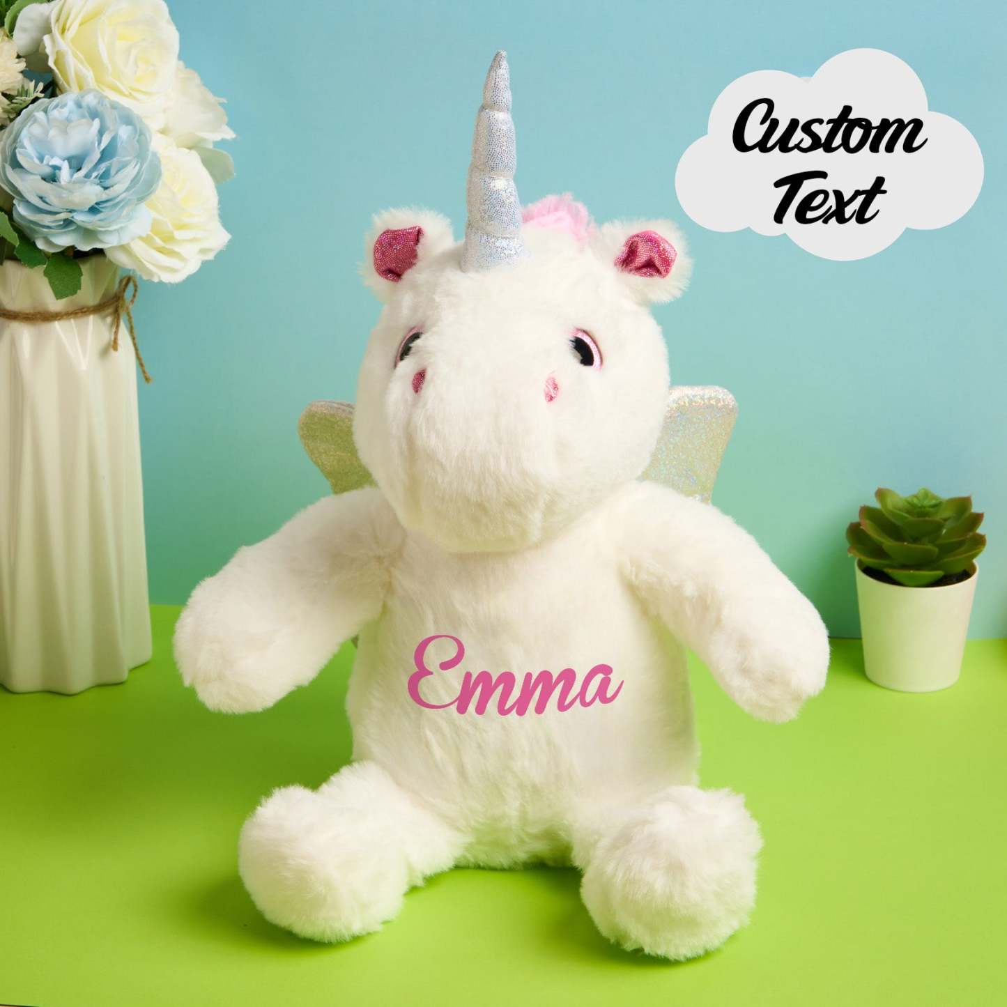 Personalized Unicorn Plush Stuffed Animal Birth Announcement Gift for Baby Shower - soufeelus