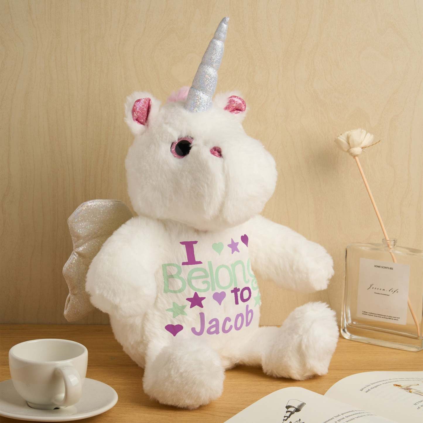 Personalized Unicorn Plush Stuffed Animal Birth Announcement Gift for Baby Shower - soufeelus