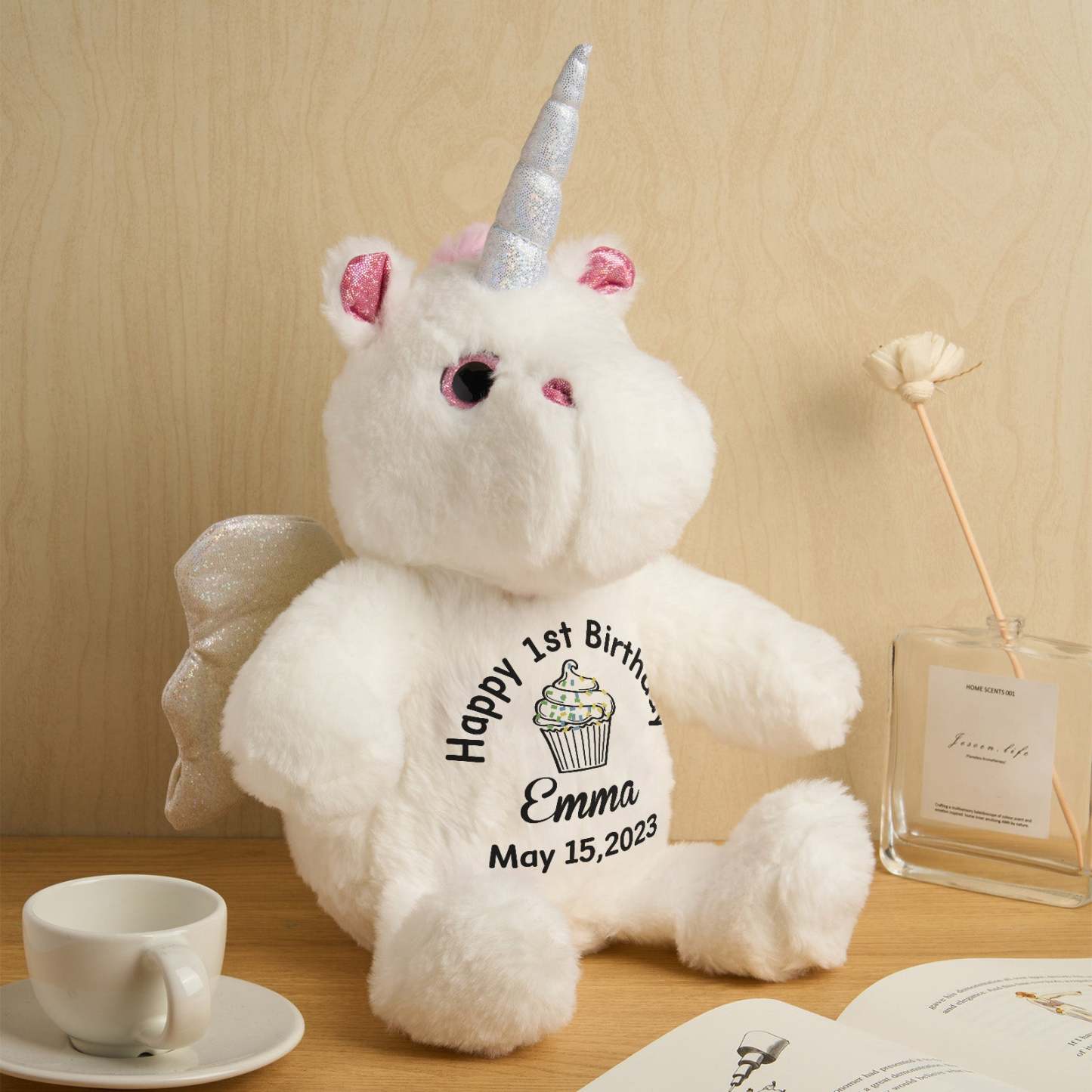 Personalized Unicorn Plush Stuffed Animal Birth Announcement Gift for Baby Shower - soufeelus