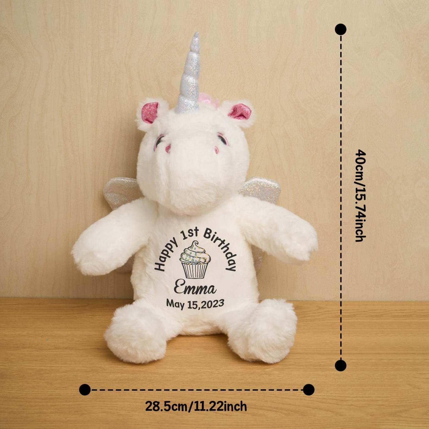 Personalized Unicorn Plush Stuffed Animal Birth Announcement Gift for Baby Shower - soufeelus