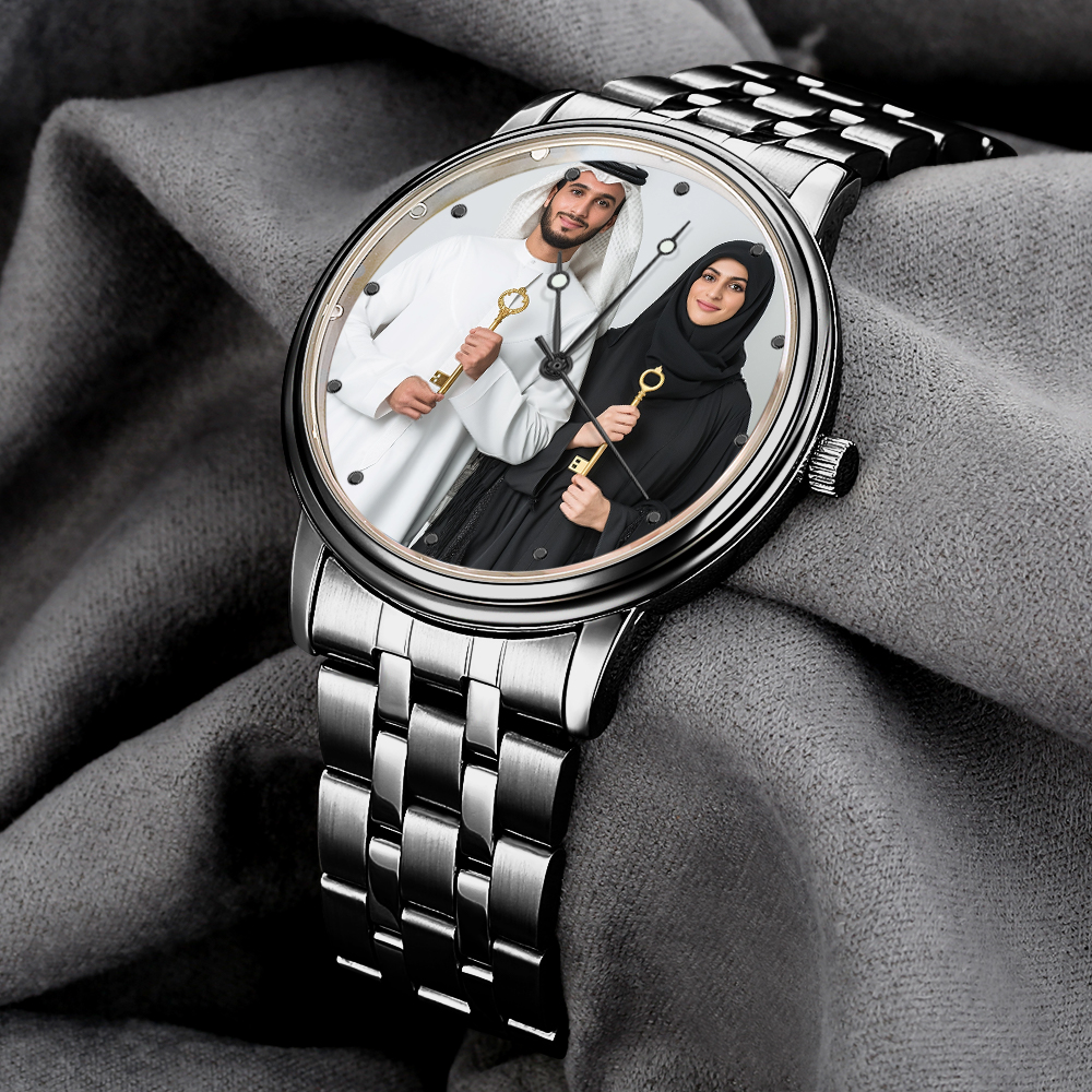 ساعة منقوشة بسوار من خليط معدني أسود للرجال مقاس 38 ملم هدية للذكرى السنوية