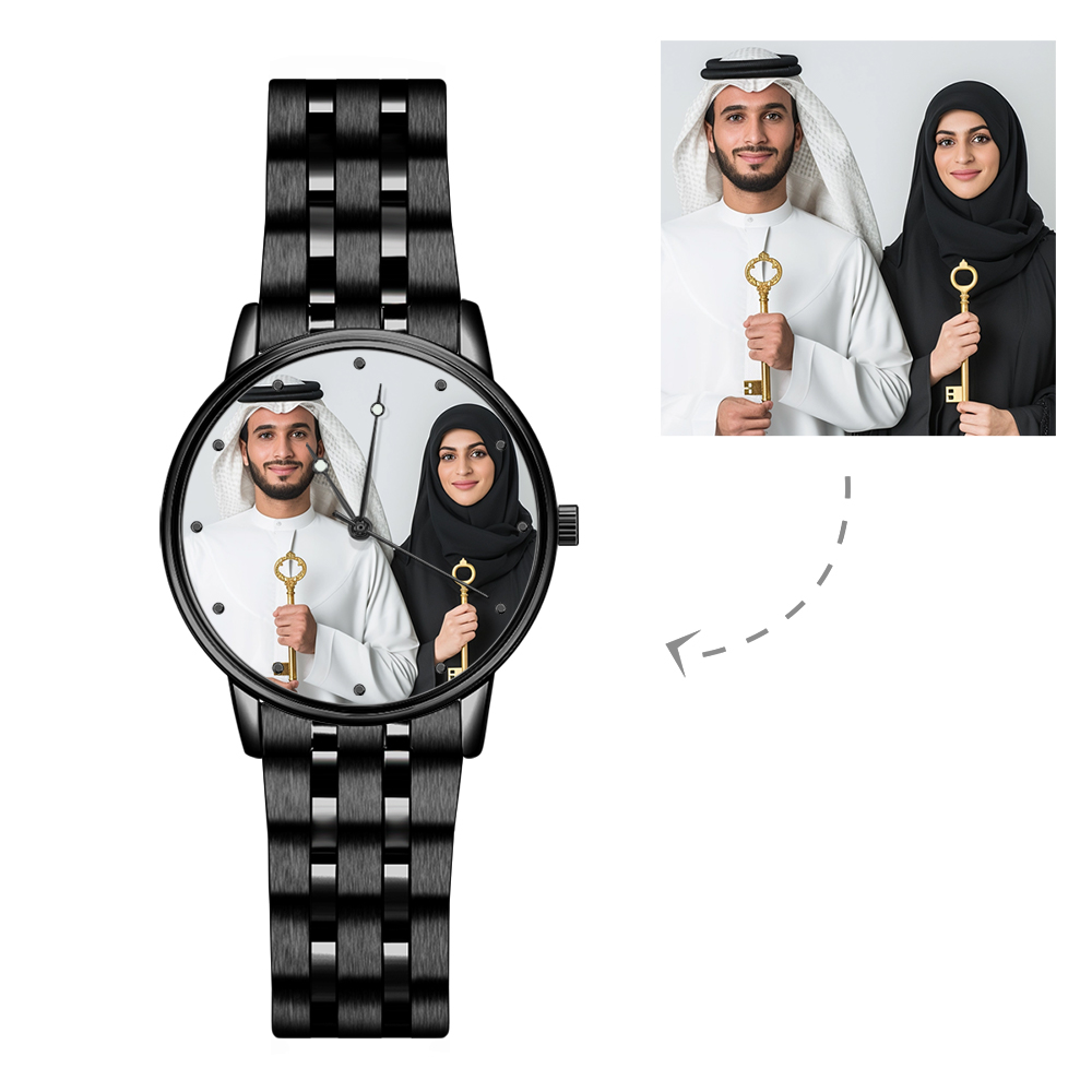 ساعة منقوشة بسوار من خليط معدني أسود للرجال مقاس 38 ملم هدية للذكرى السنوية