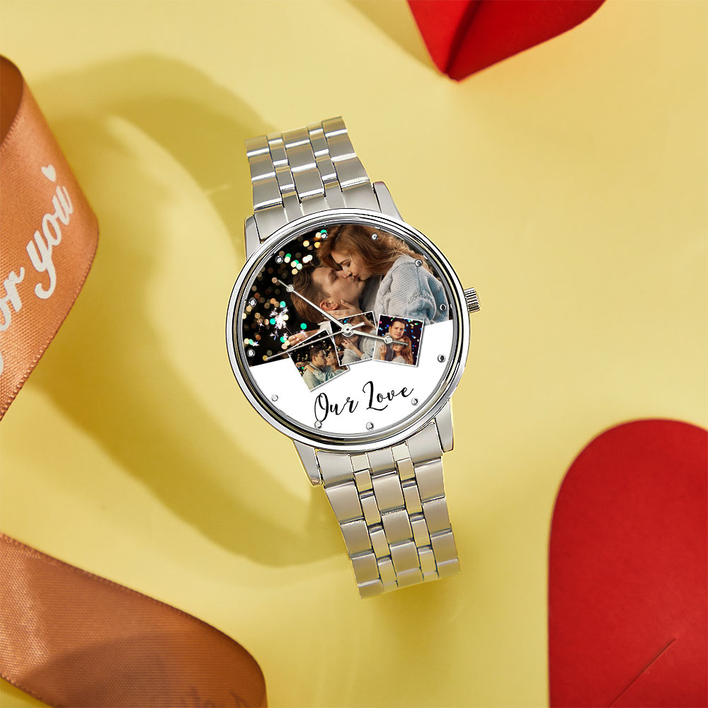 Personalized Engraved Photo Watch Men's Black Alloy Bracelet Photo Watch Valentine's Day Gifts To Boyfriend - soufeelus