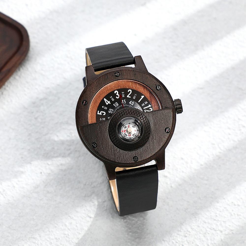 Custom Engraved Watch Handmade Compass Wood Watch for Men - soufeelus