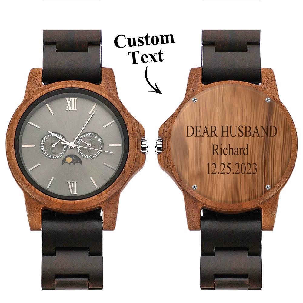 Custom Mens Engraved Wood Watch Personalized Watch for Husband Anniversary Gift - soufeelus