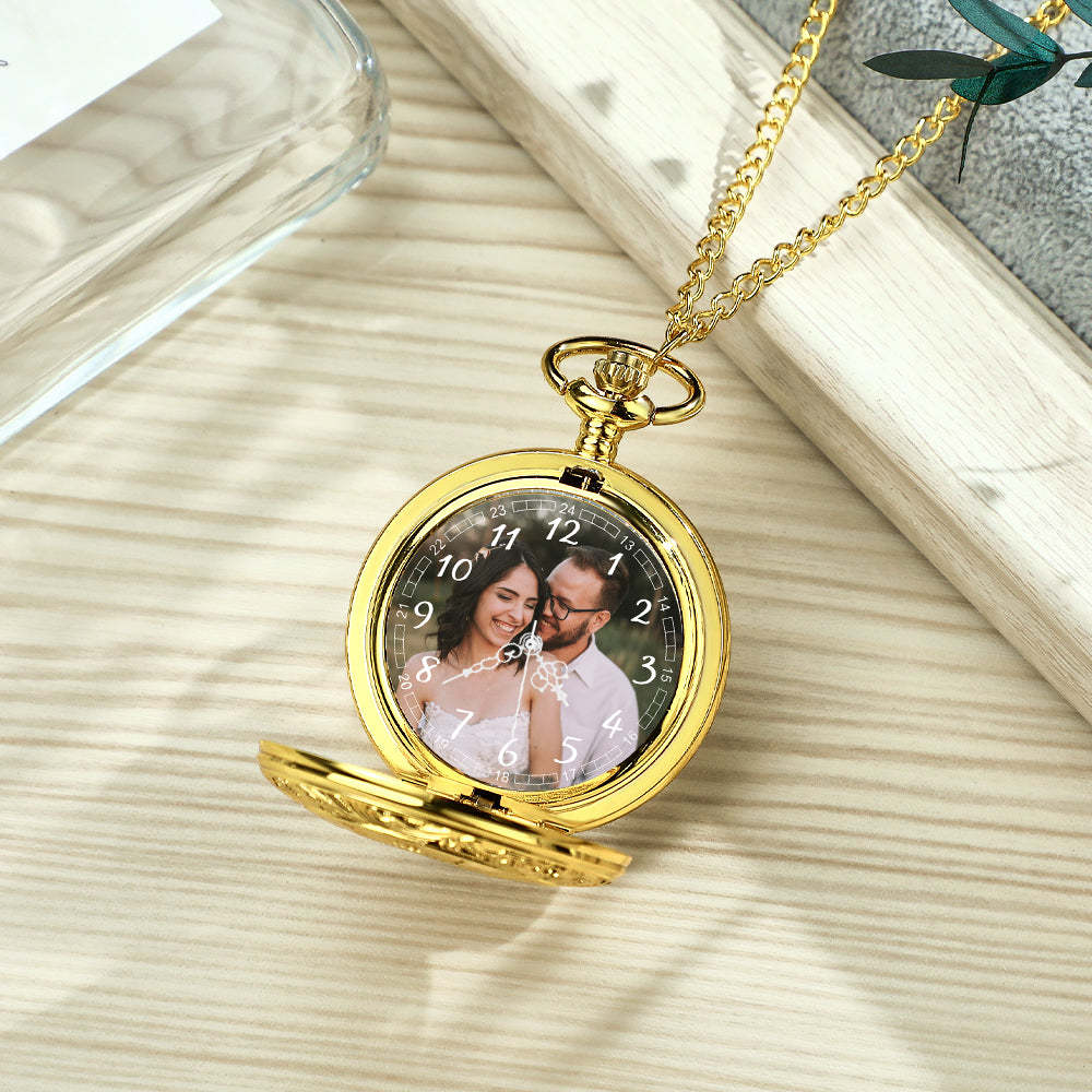 Custom Photo Pocket Watch Personalised Hollow Pattern Pocket Watchs Gift - soufeelus