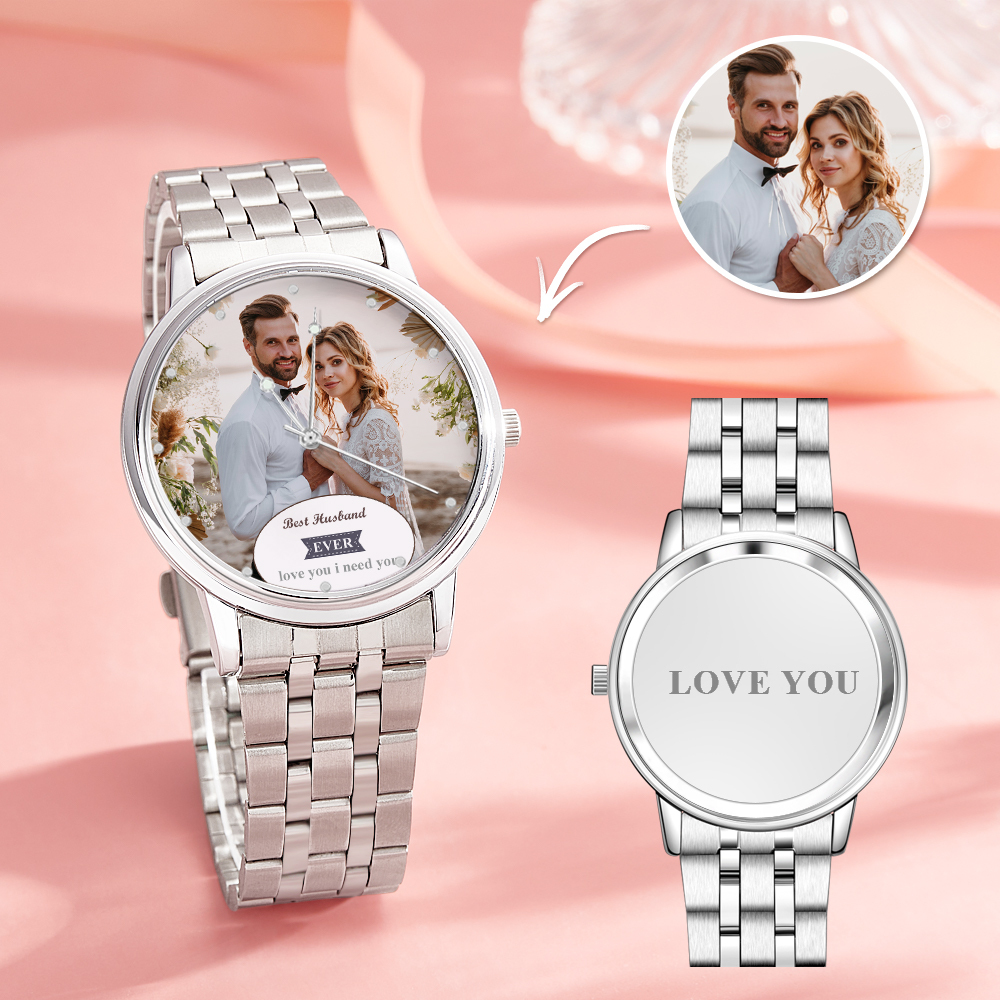 Personalized Engraved Photo Watch Black Alloy Bracelet Photo Watch Valentine's Day Gifts For Him - soufeelus