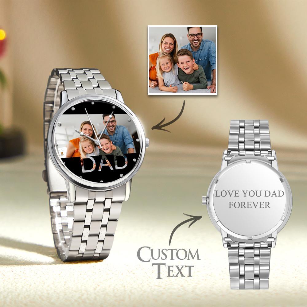 Personalized Engraved Photo Watch Father's Day Gifts Men's Black Alloy Bracelet Photo Watch To Dad - soufeelus