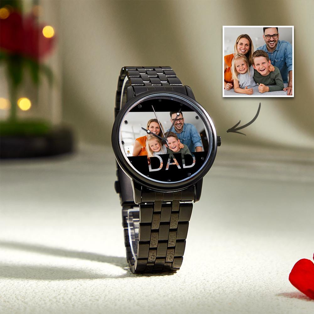 Personalized Engraved Photo Watch Father's Day Gifts Men's Black Alloy Bracelet Photo Watch To Dad - soufeelus