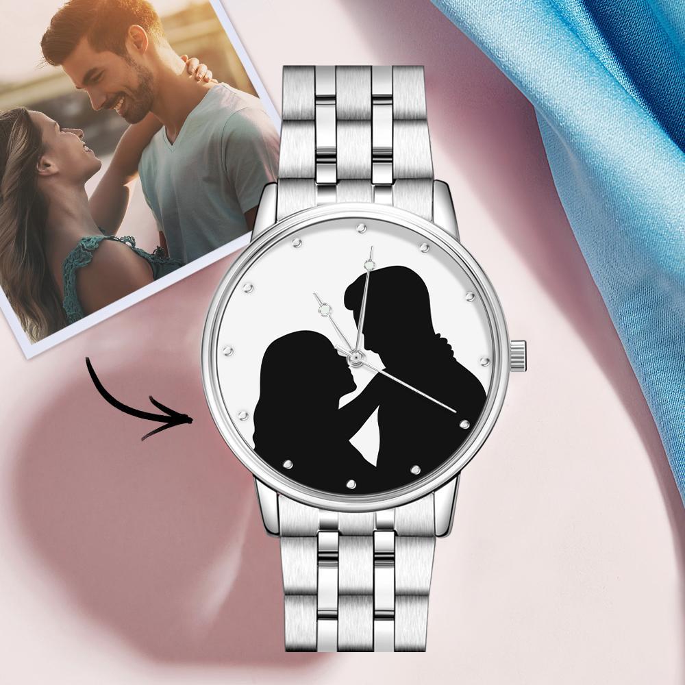 Custom Silhouette Photo Watch Personalized Engraved Watch Memorial Gifts  For Couples - soufeelus