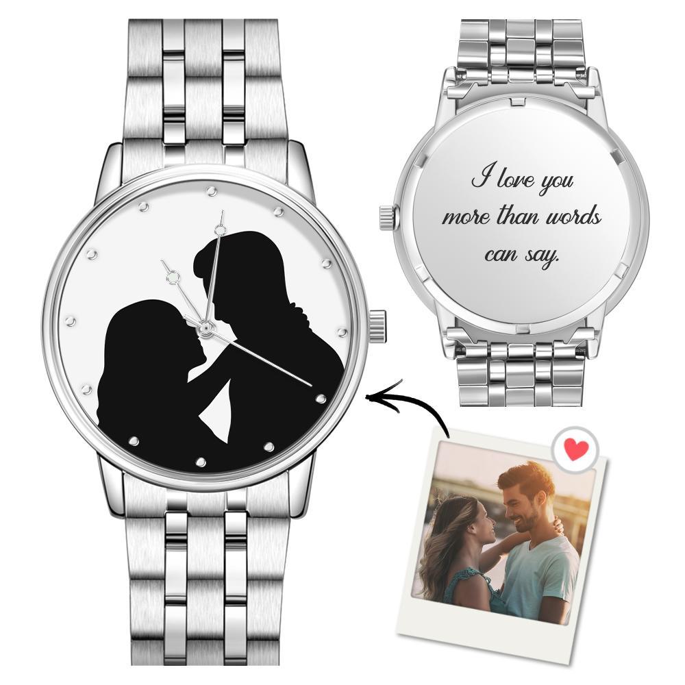 Custom Silhouette Photo Watch Personalized Engraved Watch Memorial Gifts  For Couples - soufeelus